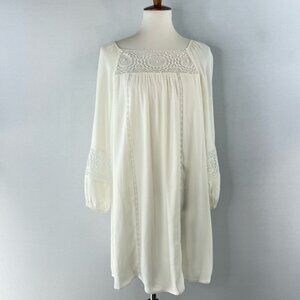Joie Cream White Boho Mini Shift Dress with Lace Details